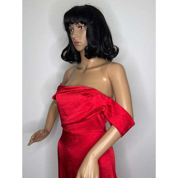 NWT Vesper London Red Off-Shoulder Drape Neck Bodycon Midi Dress Size XS - Picture 6 of 16